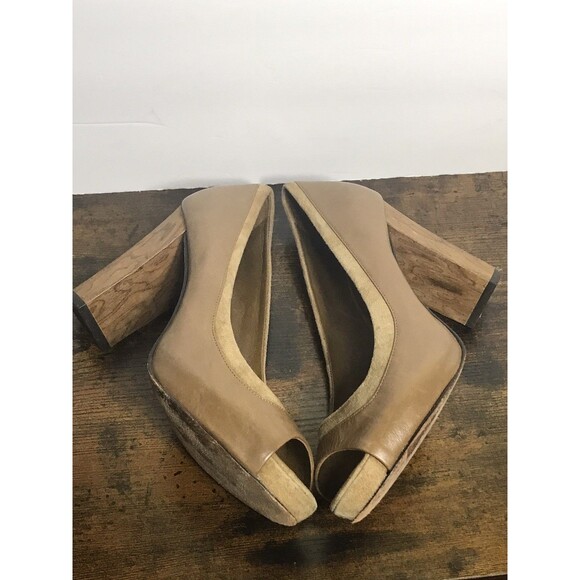Banana Republic Heels Womens 7 Brown Taupe Leather Suede Open Toe Pump Office - Picture 7 of 10